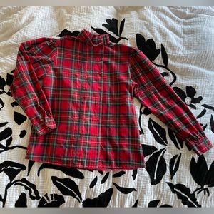 Vintage mockneck red plaid flannel double button blouse
